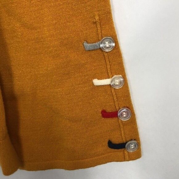 Hannah Mustard Yellow Crewneck Sweater Rainbow Button Sleeve Accent EUC Small - Picture 2 of 6